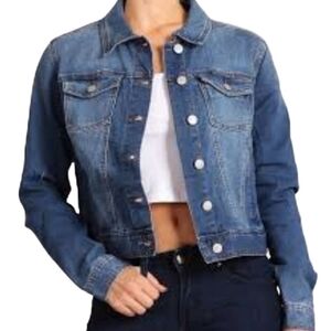 Celebrity Pink Cropped Stretch Denim Trucker Jacket Size M